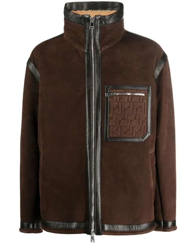 Fendi Jacke aus Shearling mit Logo-Prägung Braun