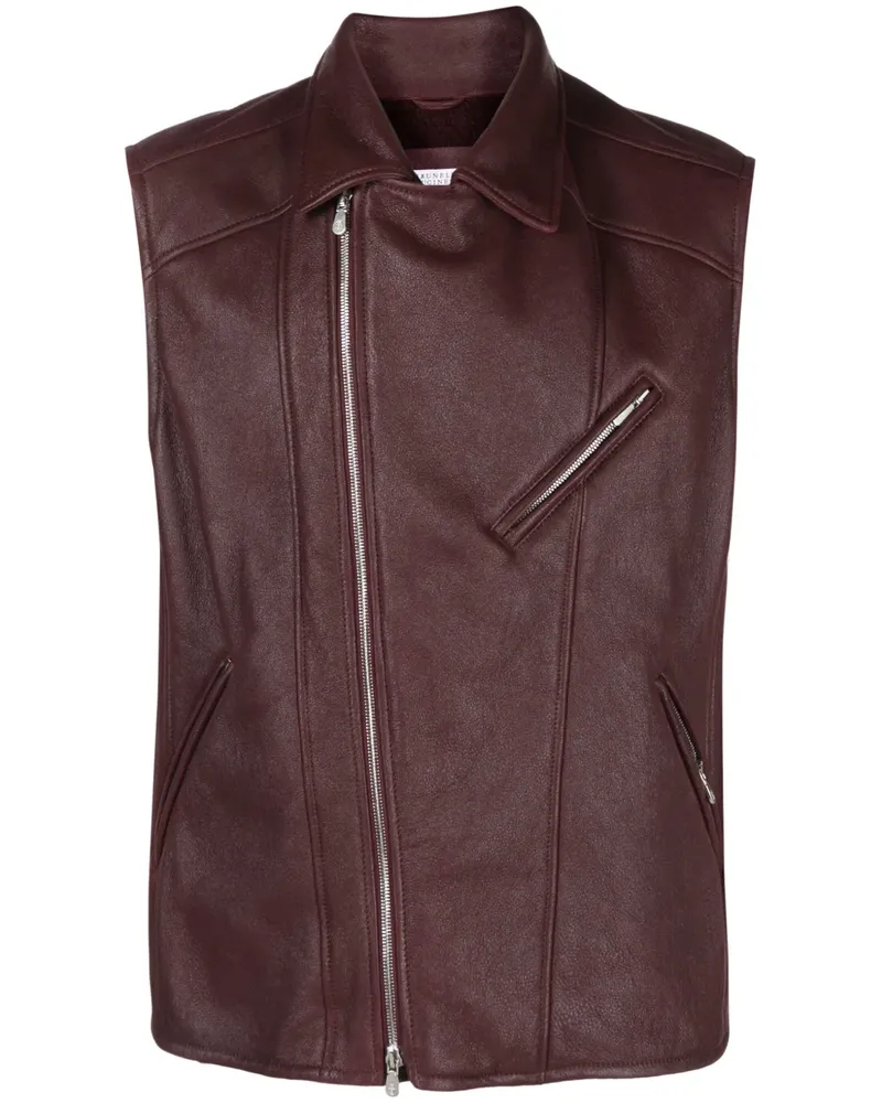 Brunello Cucinelli Bikerjacke aus Schafsleder - Rot Rot