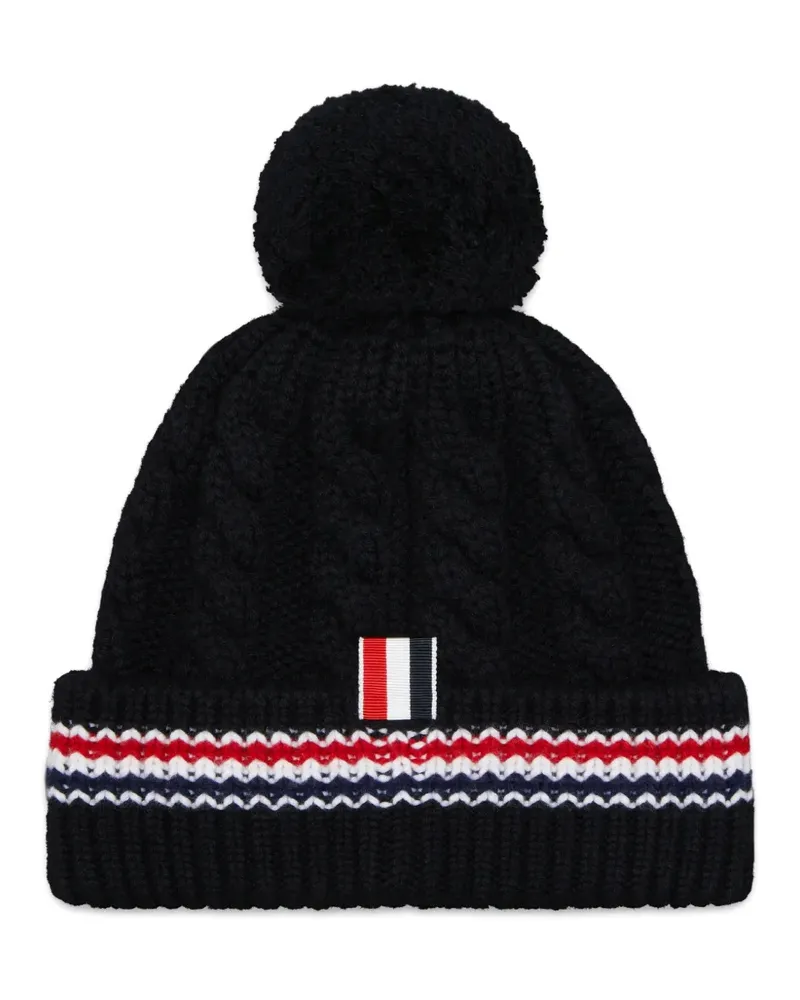 Thom Browne Bommelmütze mit Zopfmuster - Schwarz Schwarz