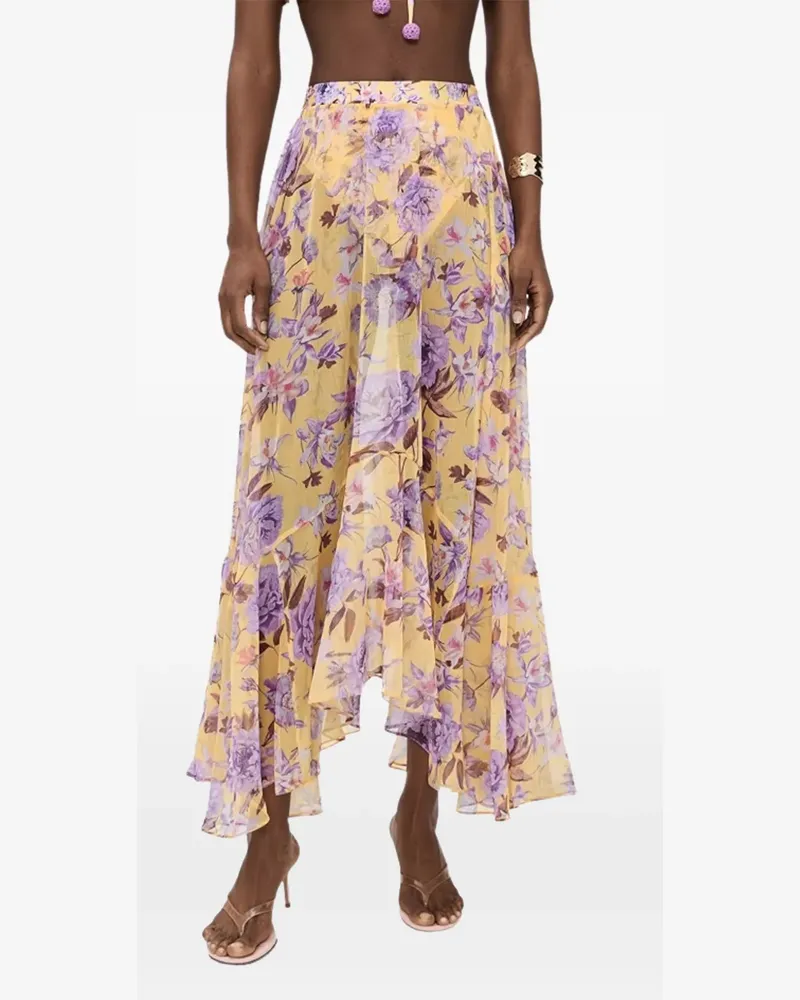 Pat Bo floral-print asymmetric-hem maxi skirt - Gelb Gelb