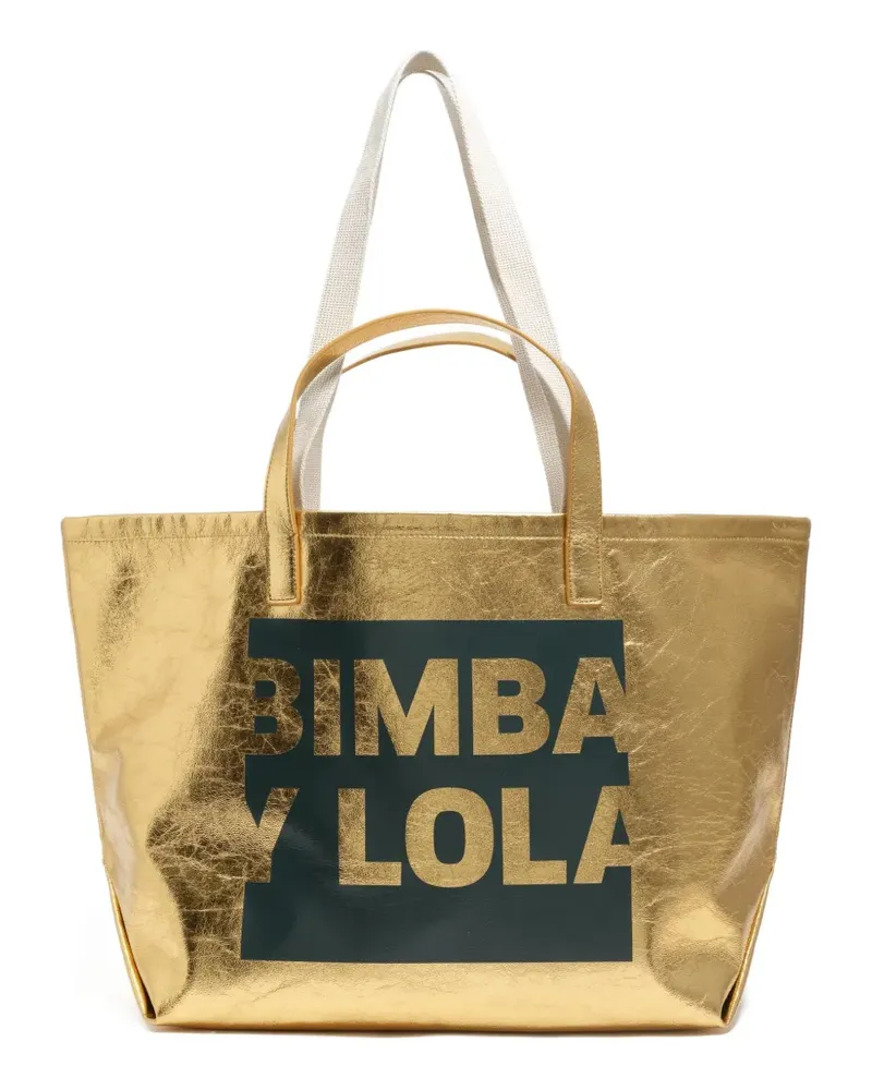 BIMBA Y LOLA Großer Metallic-Tote Bag mit Logo - Gold Gold