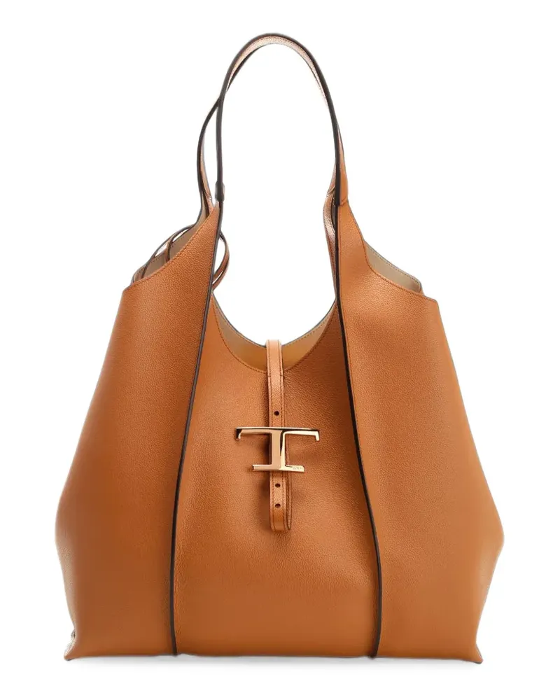 TOD'S T Timeless shopping bag in leather medium - Braun Braun