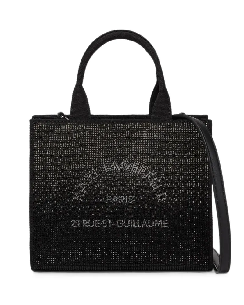 Karl Lagerfeld mini Rue St-Guillaume rhinestone square tote bag - Schwarz Schwarz