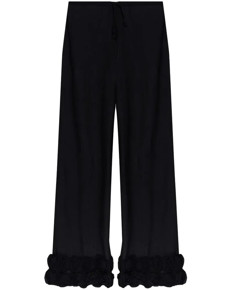 Oséree Hose mit Blumenapplikation - Schwarz Schwarz