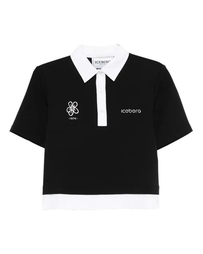 Iceberg Poloshirt mit Blume - Schwarz Schwarz