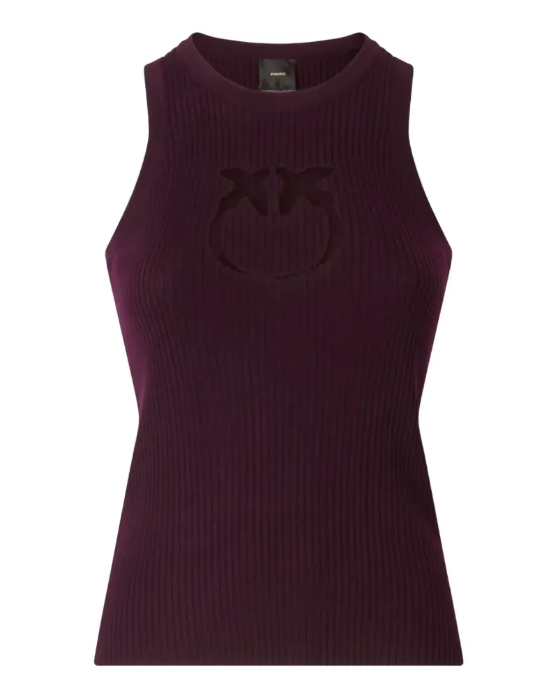 Pinko Geripptes Oberteil mit transparentem Love Birds-Logo - Violett Violett