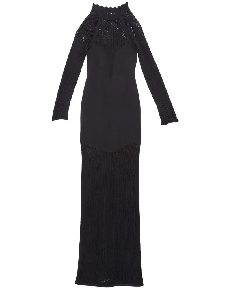 Fleur Du Mal Kleid aus Pointelle-Strick mit Wellensaum - Schwarz Schwarz