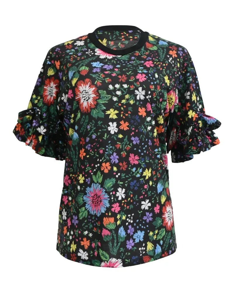 Victoria Beckham floral-print ruffle T-shirt - Schwarz Schwarz