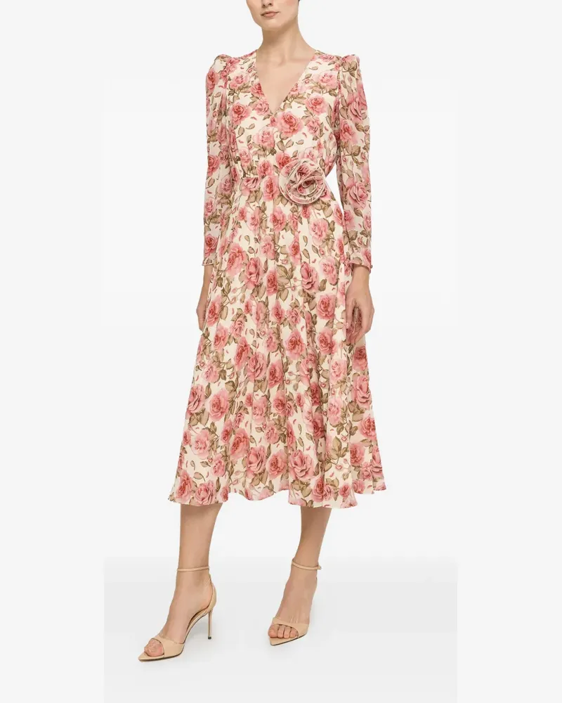 NISSA floral-detail chiffon midi dress - Nude Nude