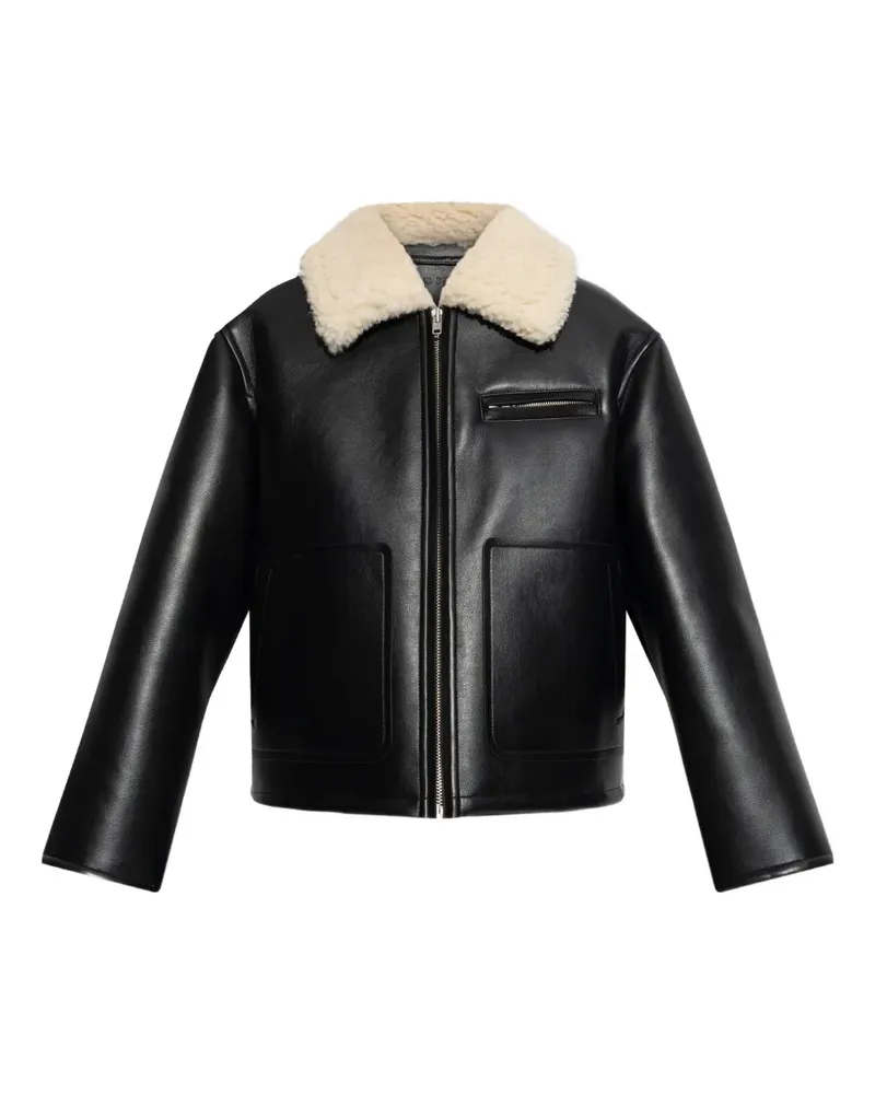 STAND Kaz shearling-collar pocket jacket - Schwarz Schwarz