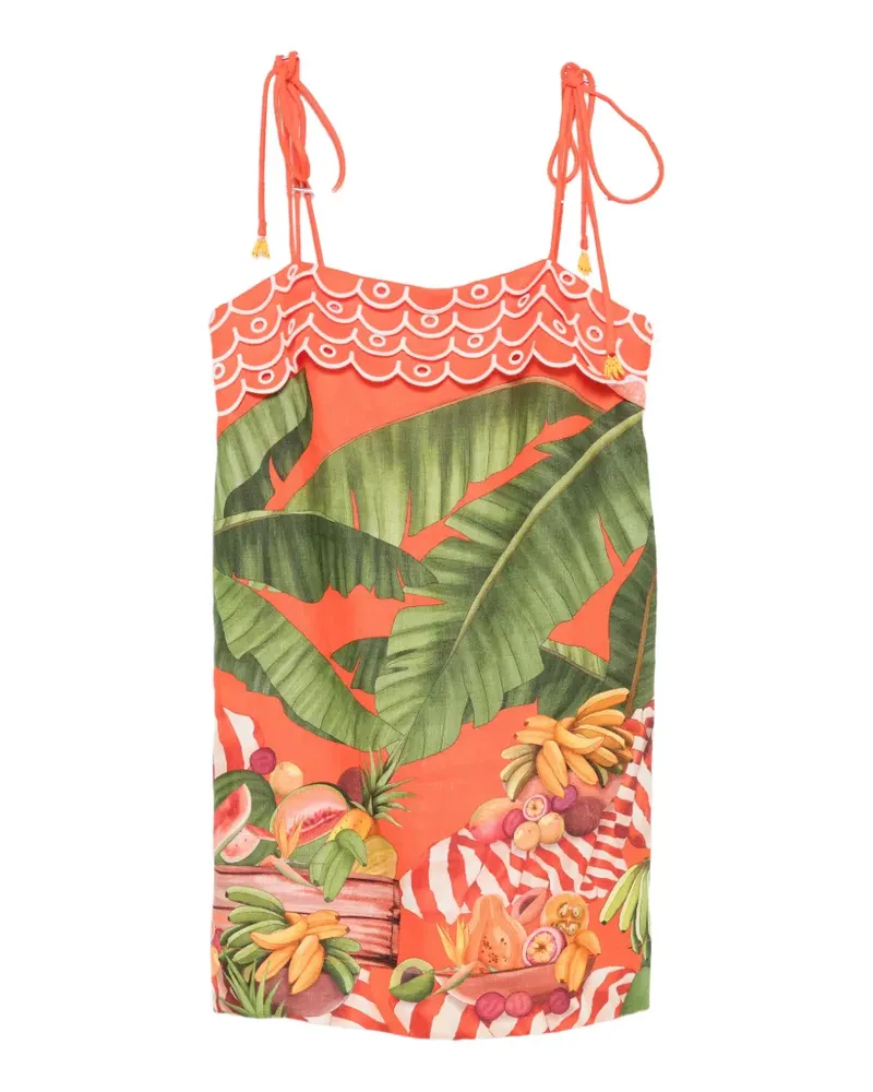 FARM Rio fruit-print scalloped-trim mini dress - Orange Orange