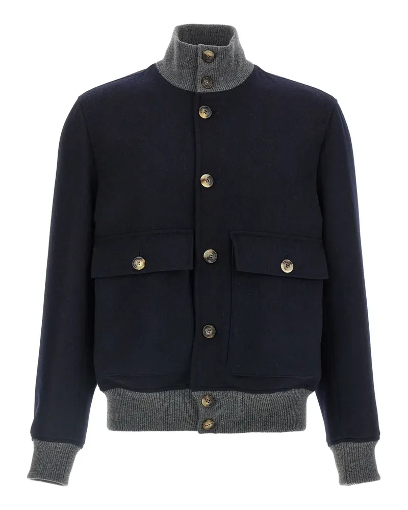 Brunello Cucinelli Bomberjacke aus geripptem Strick - Blau Blau