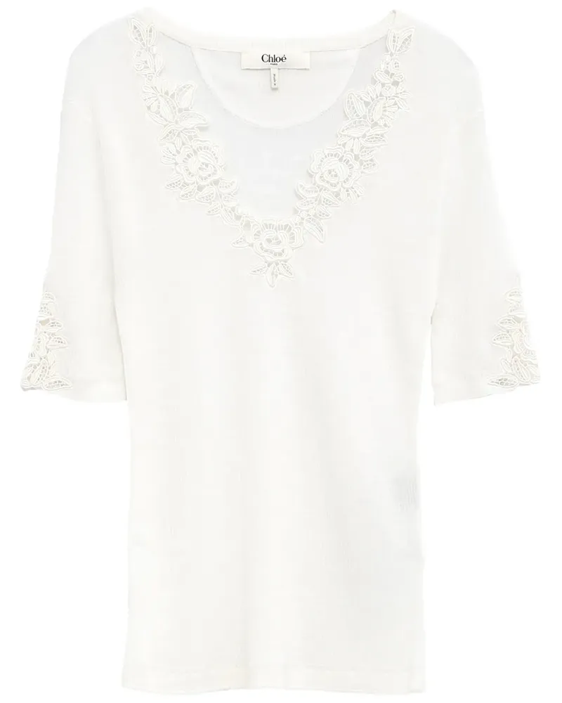 Chloé T-Shirt mit Blumenspitze - Weiß Weiß