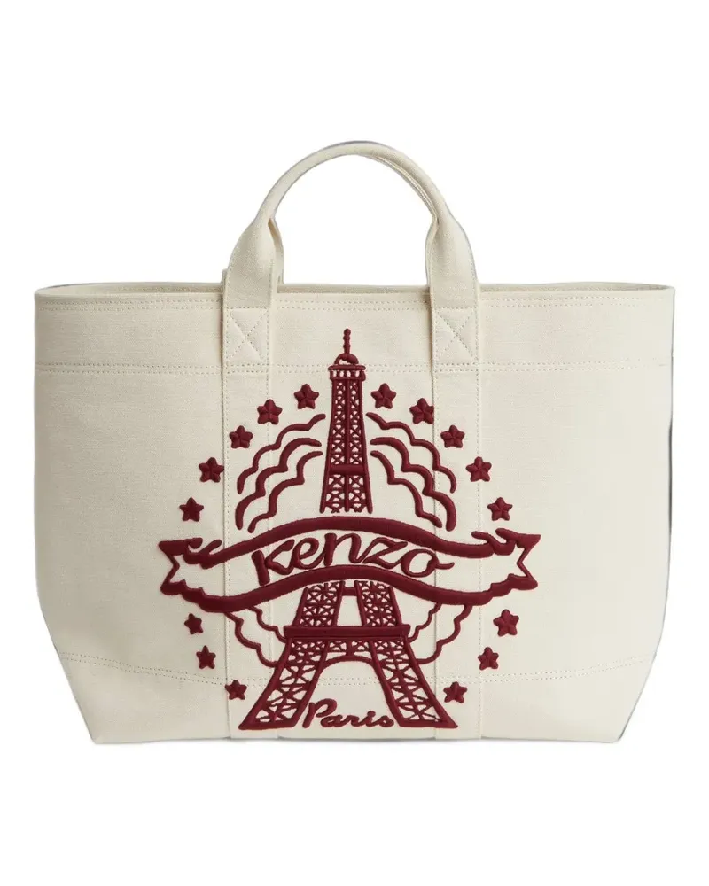 Kenzo large Eiffel Tower logo-embroidered canvas tote bag - Nude Nude
