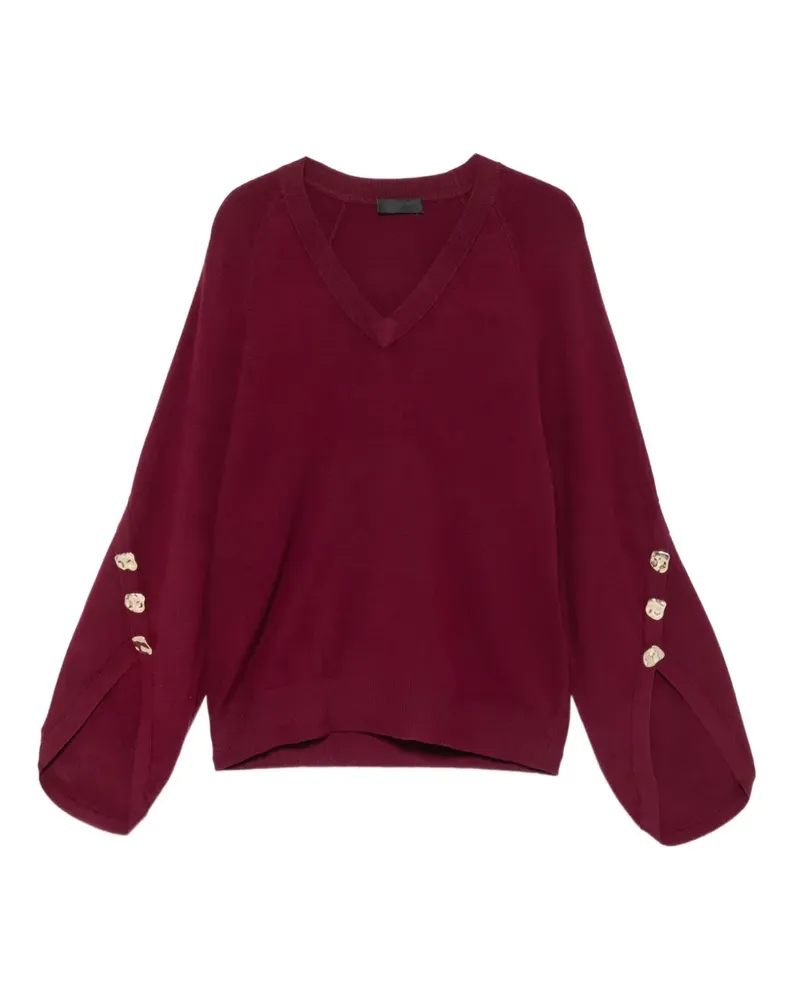 Liu Jo V-Ausschnitt-Pullover mit Knopfdetail - Rot Rot