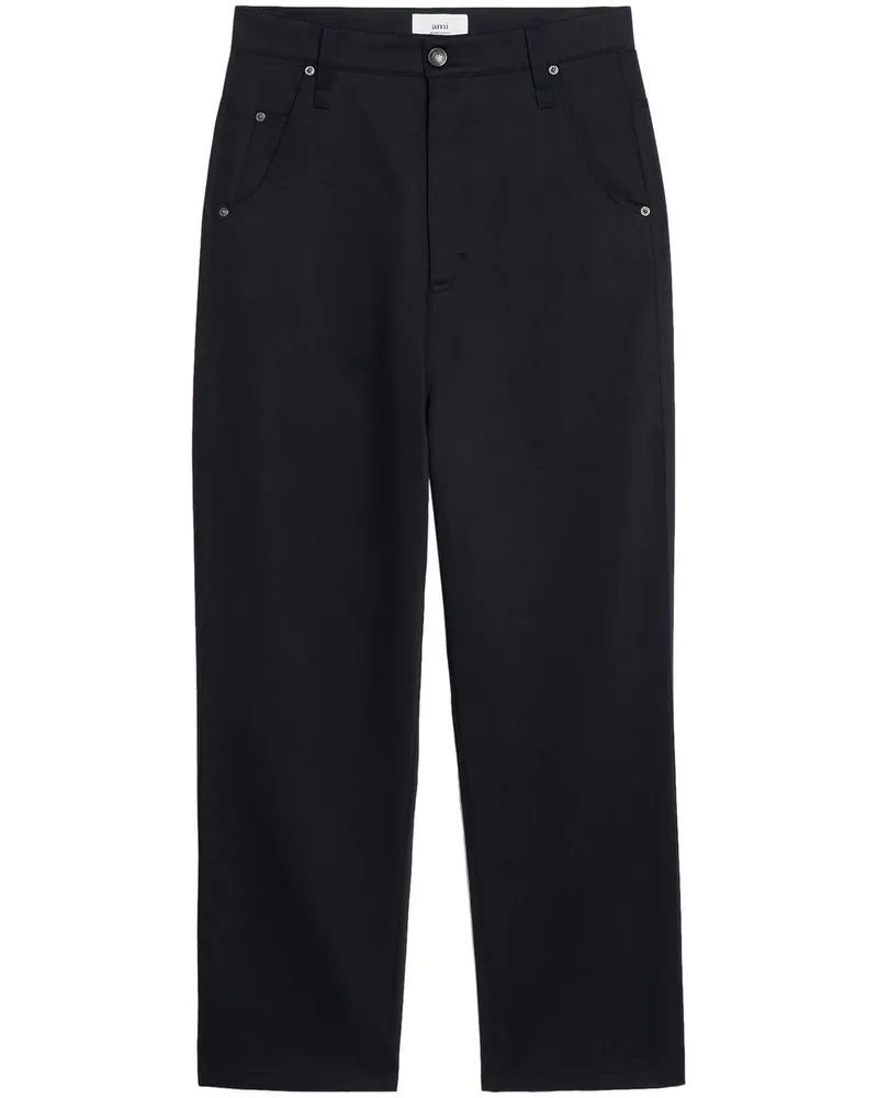 AMI Paris Gerade Jeans mit Logo-Patch Schwarz