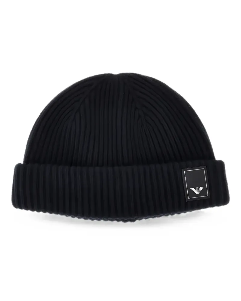 Emporio Armani logo-patch ribbed beanie hat - Blau Blau