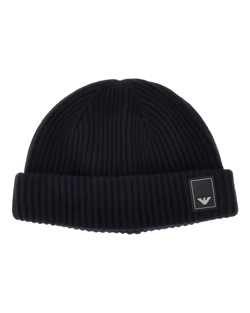 Emporio Armani Gerippte Beanie mit Logo-Patch - Blau Blau