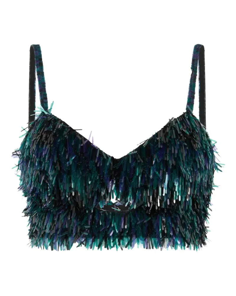 Alberta Ferretti Pailletten-Tanktop mit Fransen - Schwarz Schwarz