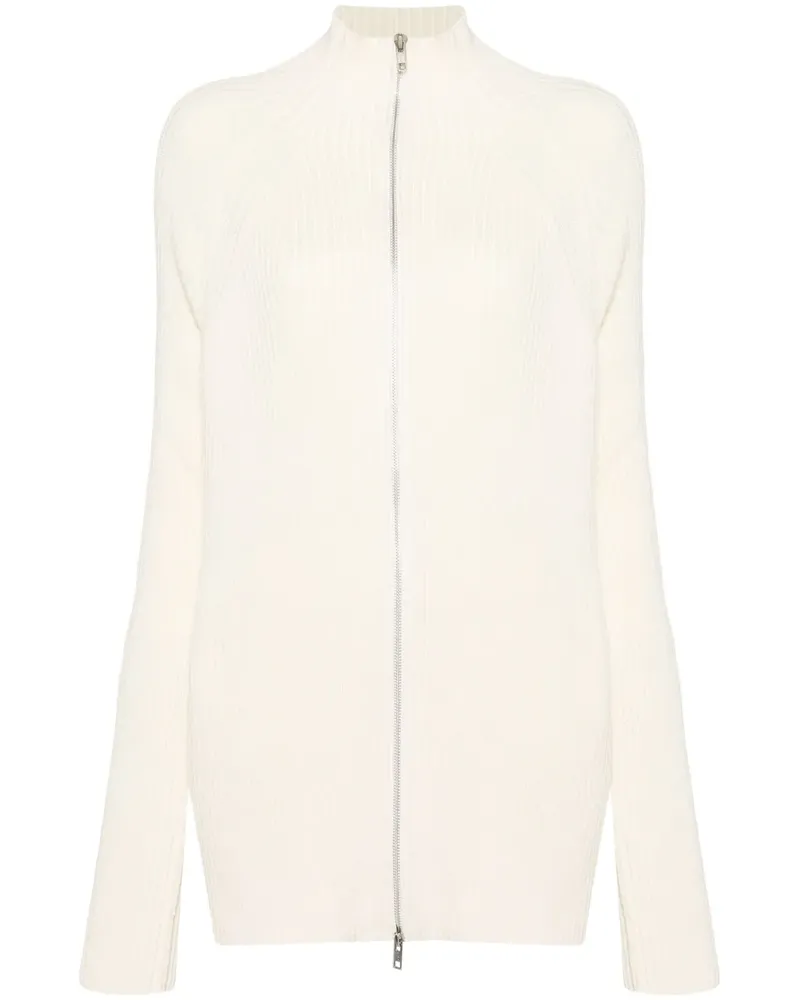 Yohji Yamamoto Gerippter Cardigan mit Reißverschluss - Weiß Weiß
