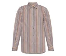 striped long-sleeved cotton shirt