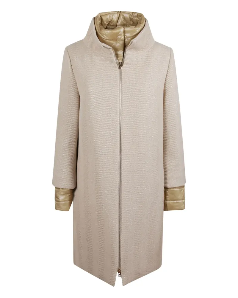 Herno zip-fastening herringbone-pattern coat - Nude Nude