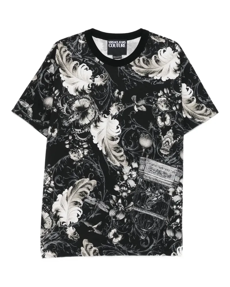 Versace Jeans T-Shirt mit barockem Print - Schwarz Schwarz