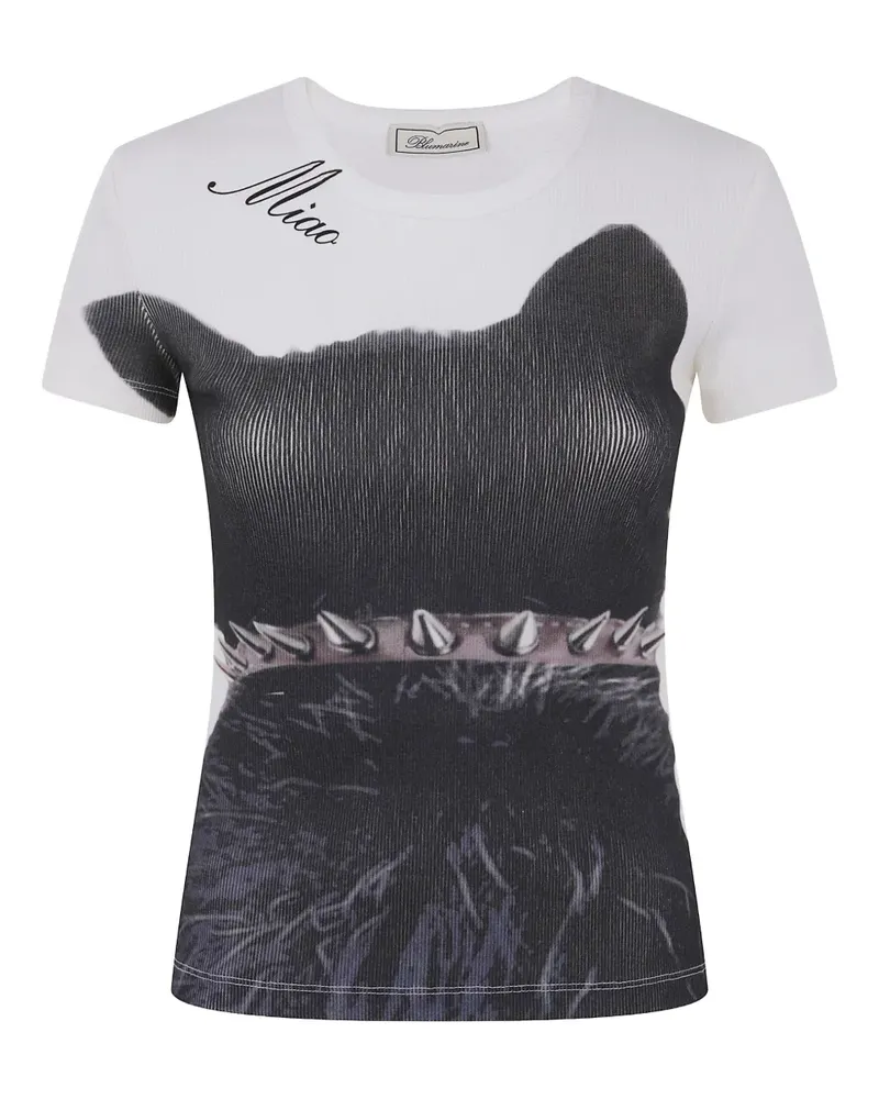 Blumarine Geripptes T-Shirt mit Katzen-Print - Schwarz Schwarz