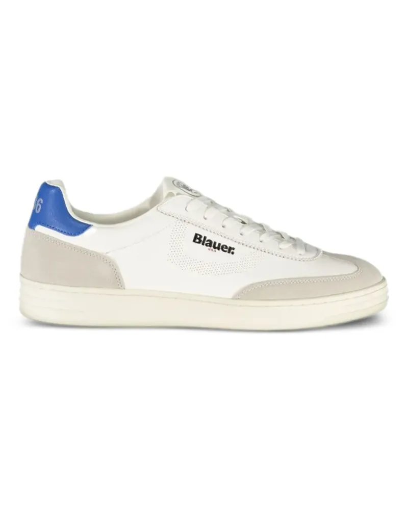 Blauer colour-block leather sneakers - Weiß Weiß
