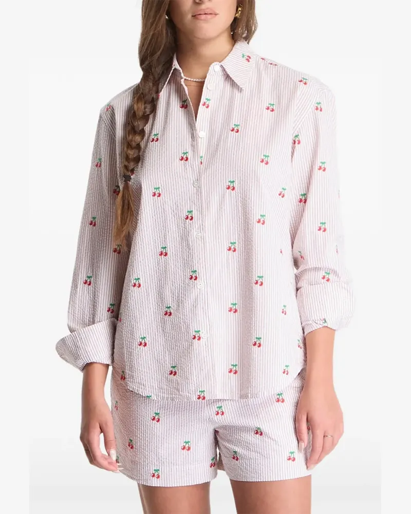 MC2 Saint Barth Meredith cherry-embroidered stripe-pattern shirt - Nude Nude