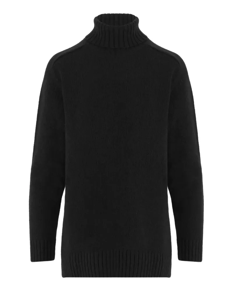 Bruno Manetti Rollkragenpullover mit geripptem Besatz - Schwarz Schwarz