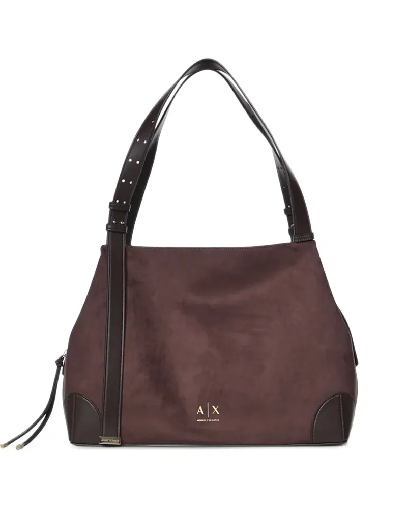Armani Exchange suede-effect logo-print tote bag - Braun Braun