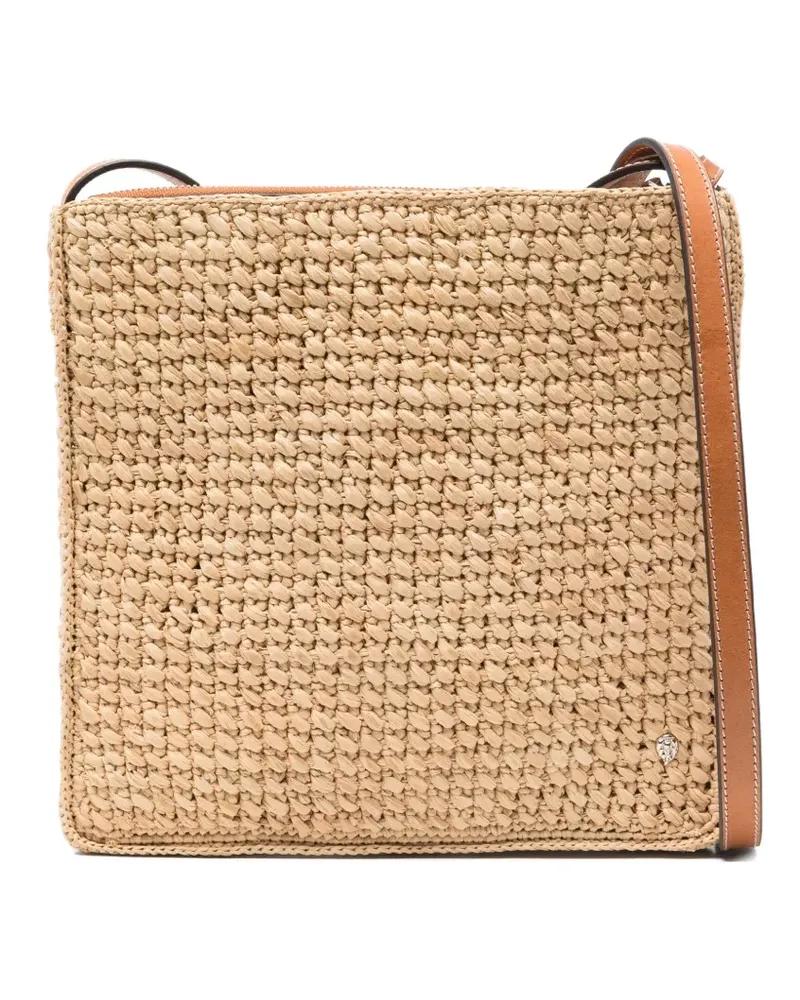 Helen Kaminski Schultertasche aus Raffiabast mit Lederbesatz - Nude Nude