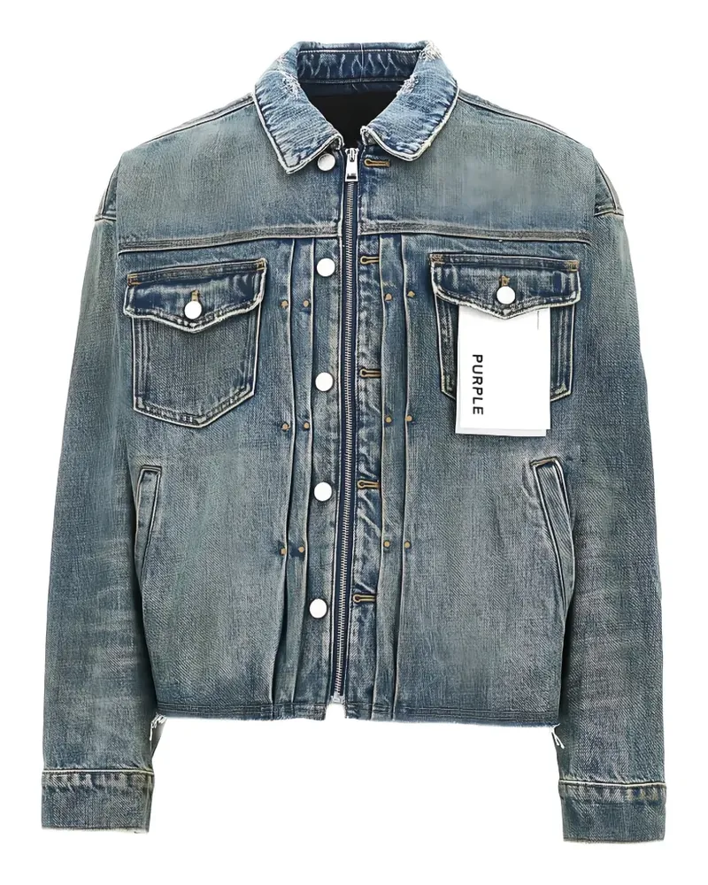 PURPLE BRAND Reflective Selvedge distressed studded denim jacket - Blau Blau