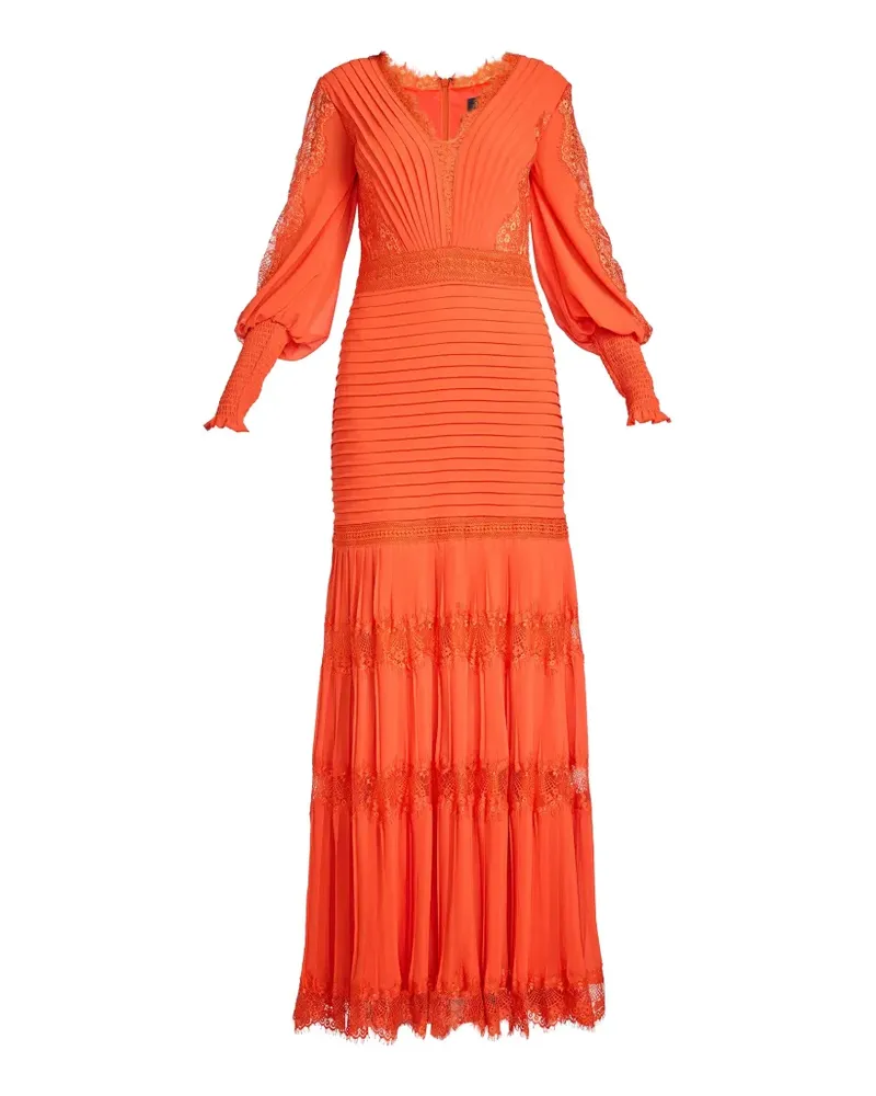 Tadashi Shoji Nyssa lace-panelled pintuck-pleat maxi dress - Orange Orange