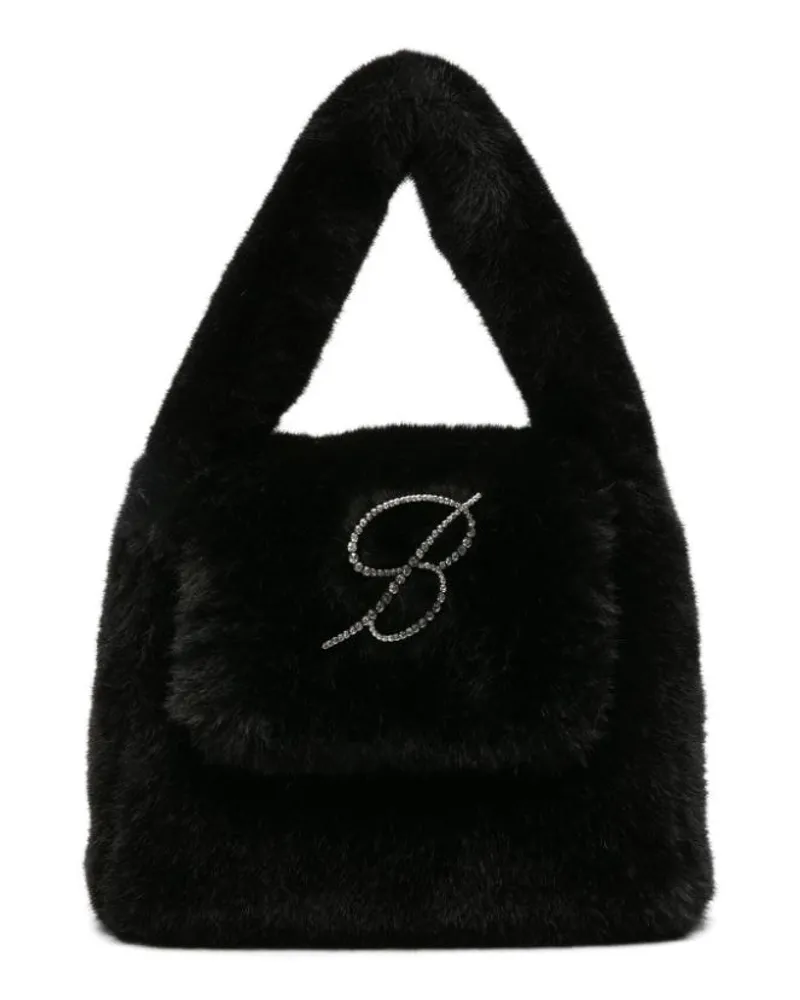 Blumarine B Monogram Handtasche aus Faux Fur Schwarz