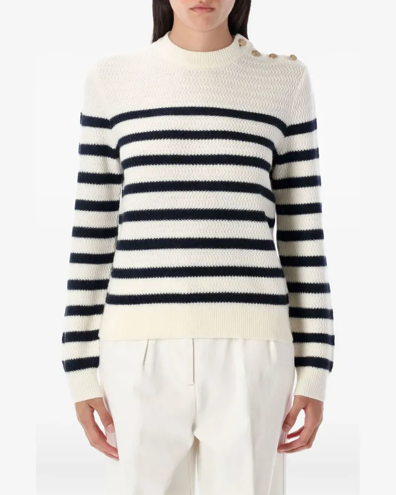 A.P.C. Gestreifter Pullover mit Knopfdetail - Weiß Weiß