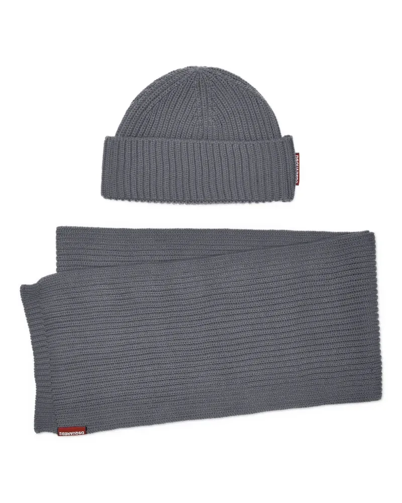 Dsquared2 Geripptes Schal-Set - Grau Grau