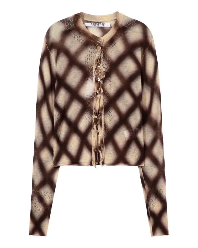 PERVERZE spray-painted check-print cardigan - Nude Nude