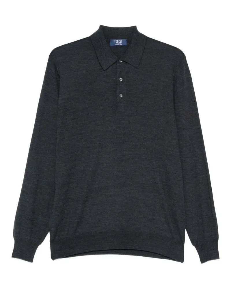 Fedeli Fein gestricktes Poloshirt - Blau Blau