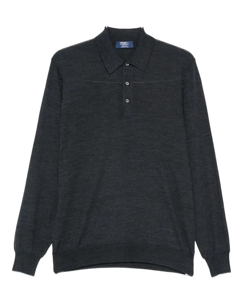 Fedeli Fein gestricktes Poloshirt - Blau Blau