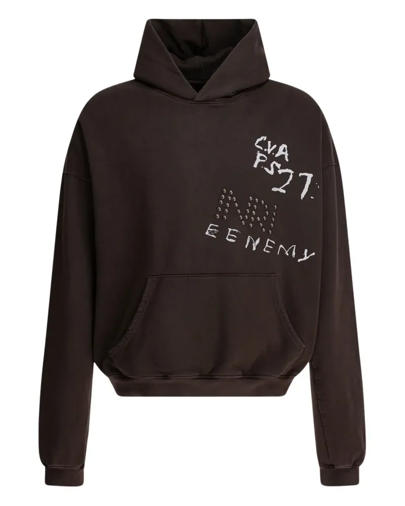 RRR123 Hoodie mit Nieten-Print - Braun Braun