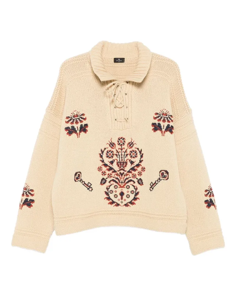 Etro Bestickter Pullover mit Schnürung - Nude Nude