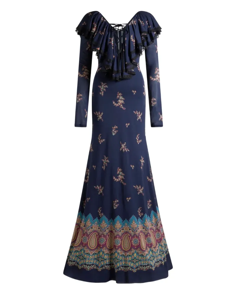 Etro Paisley-Maxikleid mit Schnürung - Blau Blau