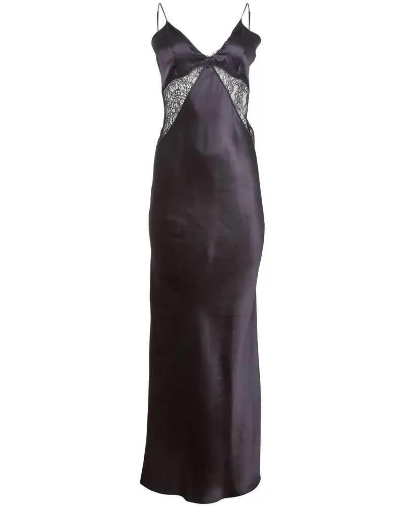 Fleur Du Mal Maxikleid aus Seide mit Spitze - Schwarz Schwarz
