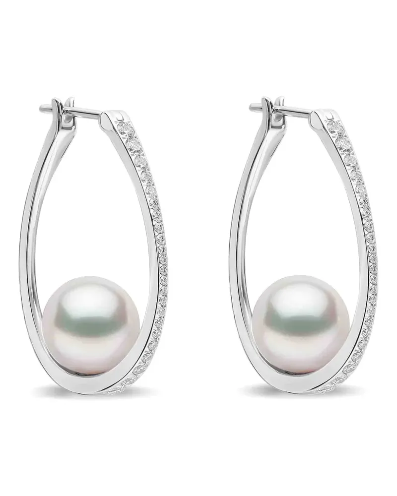 YOKO London Glitz Akoya Creolen mit Perle und Diamant - Silber Silber