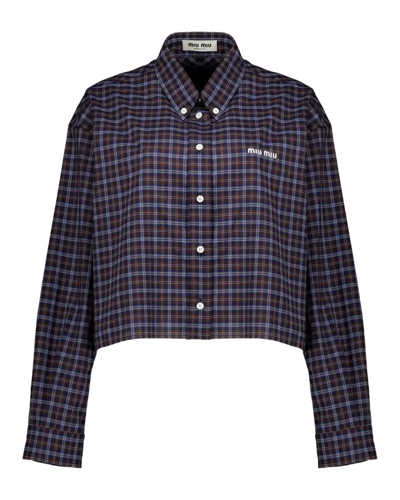 Miu Miu check-print cropped shirt - Blau Blau