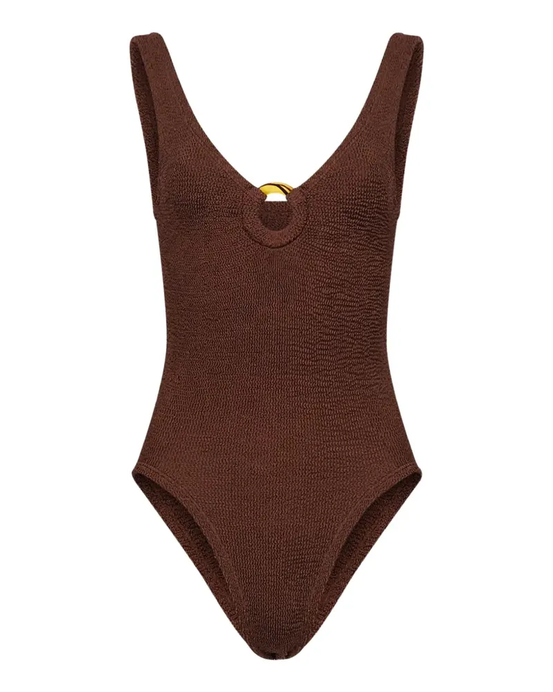 Hunza G Celine Badeanzug in Knitteroptik mit Ringdetail - Braun Braun