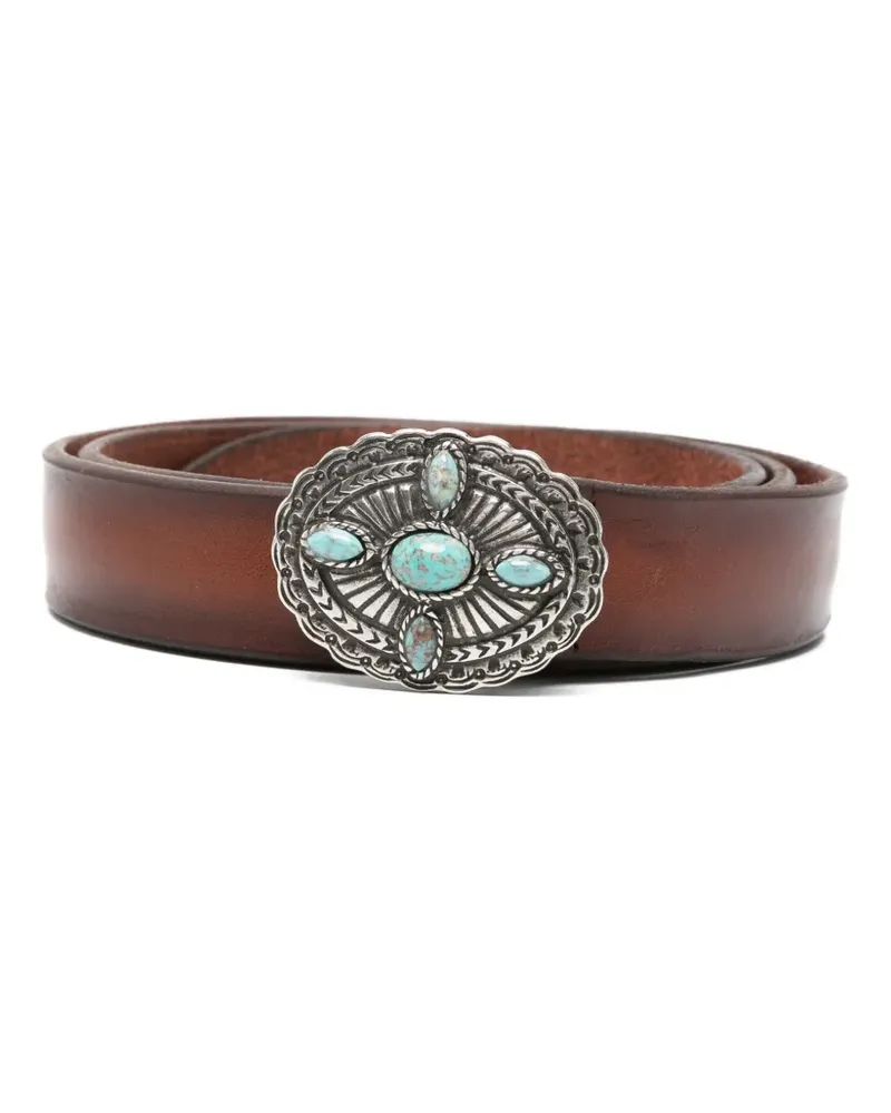 Orciani turquoise-embellished leather belt - Braun Braun