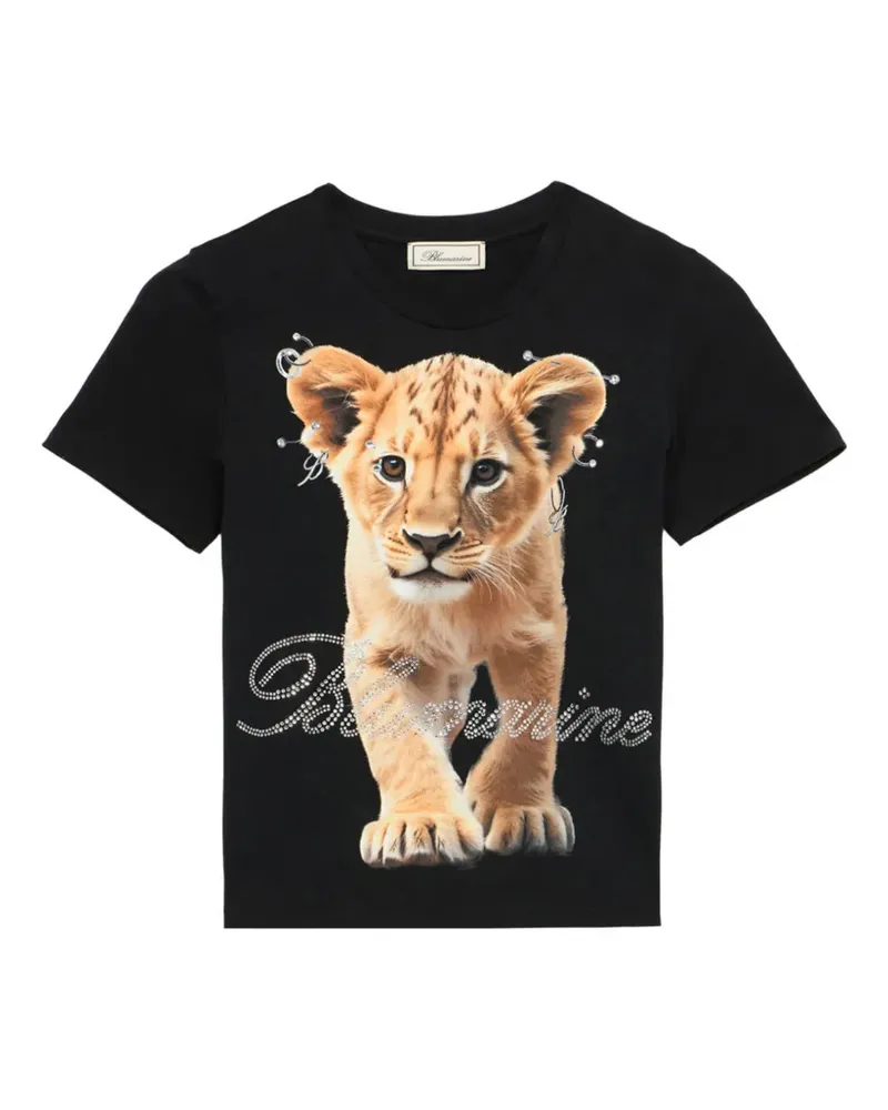 Blumarine Verziertes T-Shirt mit Löwen-Print - Schwarz Schwarz